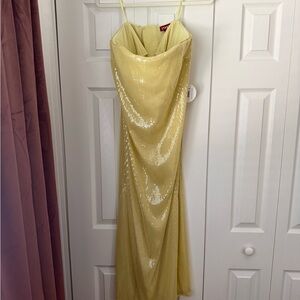 STAUD Pale Yellow Sequin Maxi Dress